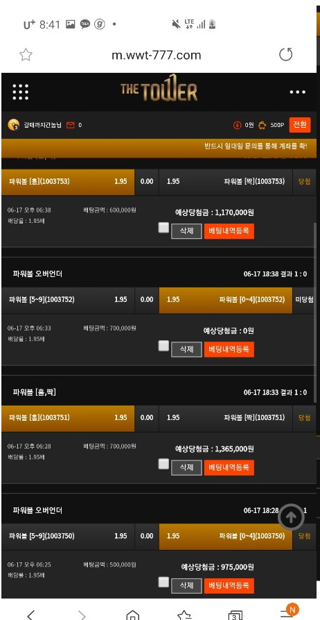 더타워먹튀 배팅내역 