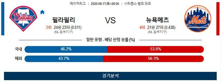 9월17일 필라필리 뉴욕메츠 야구