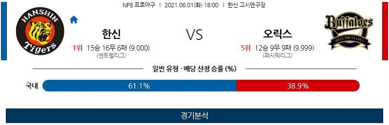 6월1일 한신타이거스 오릭스버팔로스