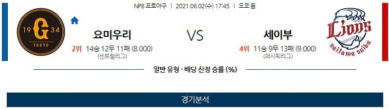 6월2일 요미우리자이언츠 세이부라이온스